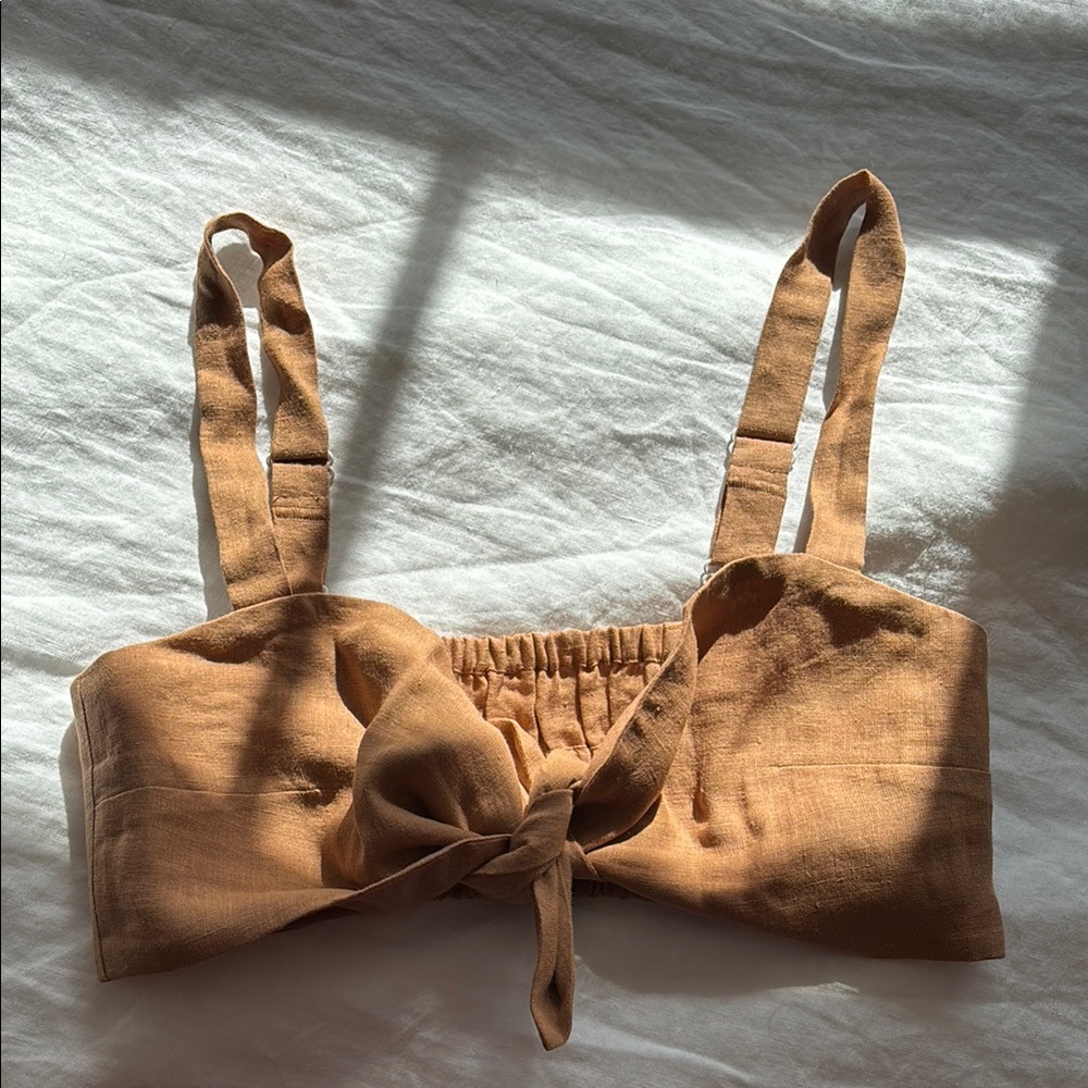 Tan Tie-Front Crop Top